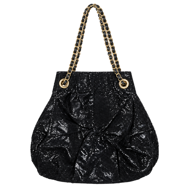 Rampage Black Patent Cannage Shoulder Bag with Gold Chain Strap