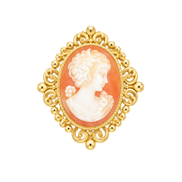 Vintage Gold Tone Filigree Cameo Brooch Pin