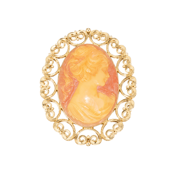 Vintage Filigree Frame Cameo Brooch Pendant