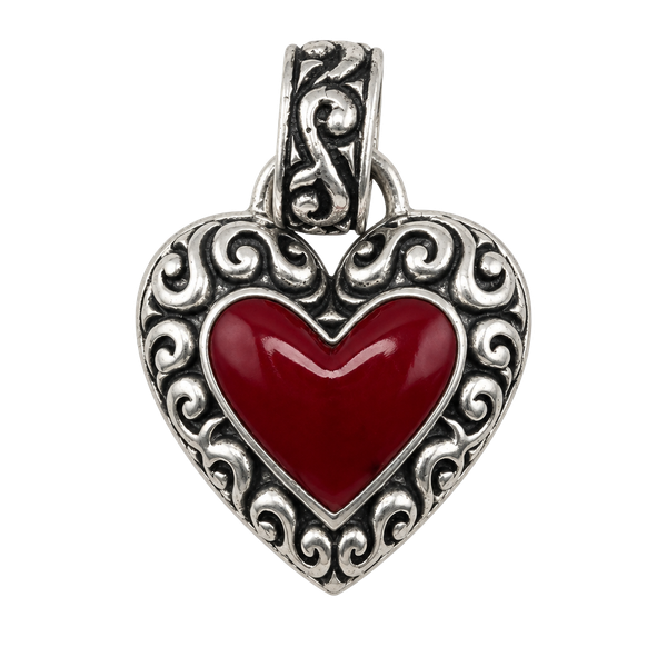 Vintage Sterling Silver Red  Heart Pendant 925