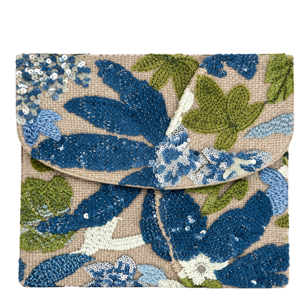 Floral Sequin Embroidered Envelope Clutch Purse