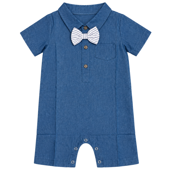 Baby Boy Gentleman Romper Size 92 Blue with Bowtie