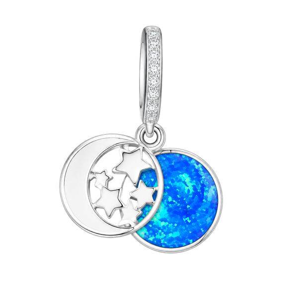 Pandora Moon and Stars Charm Silver Plated Pendant with Enamel and Crystal