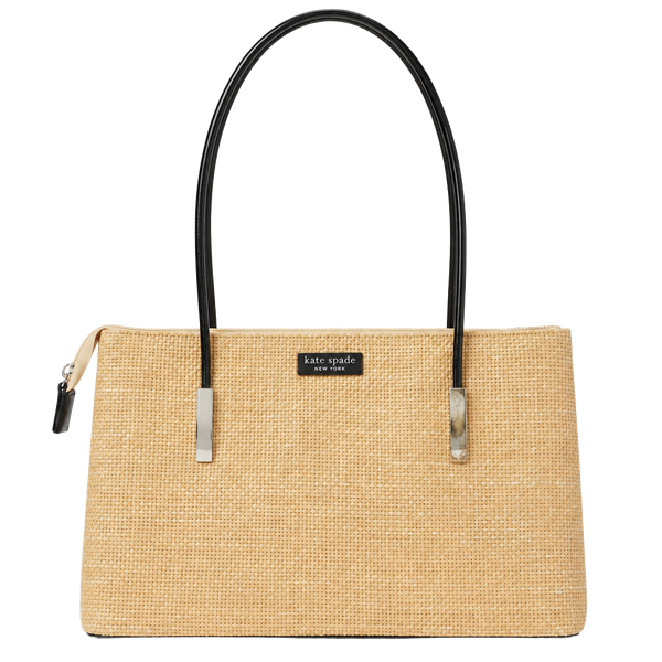 Vintage Kate Spade Straw Shoulder Bag Beige Raffia Gingham Lining