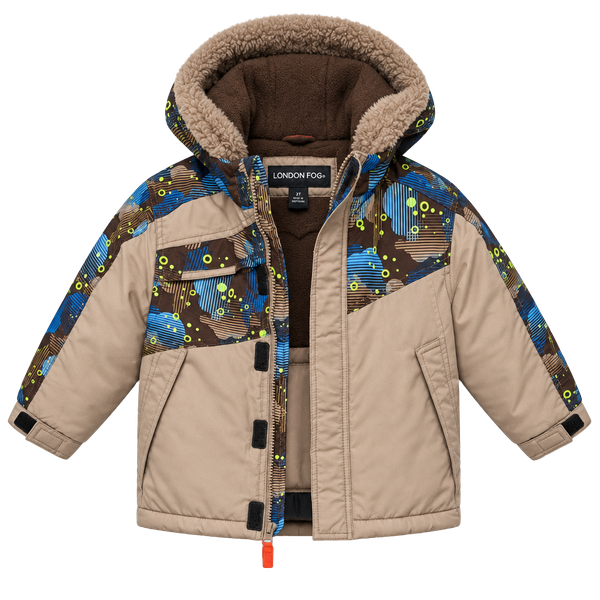 London Fog Unisex Kids 4T Hooded Canvas Jacket Full Zip Pockets Colorblock