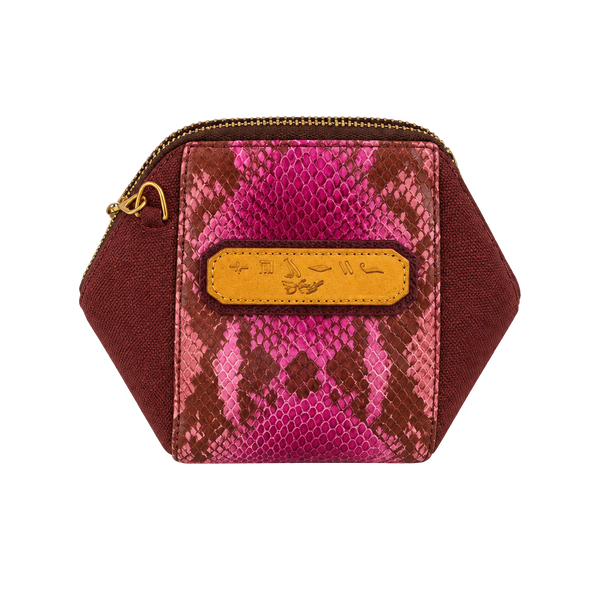 Sharif Snake Embossed Leather Mini Cosmetic Pouch Pink Brown
