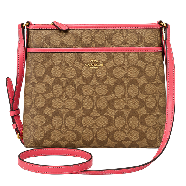 Coach Signature Zip Top Crossbody Bag F73156 In A Sassy Bright Pink Trim- BNWT