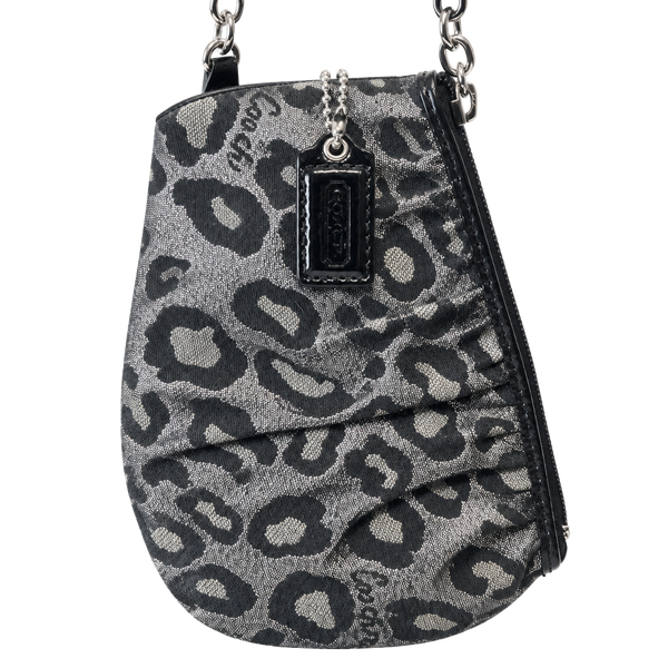 Coach Metallic Ocelot Leopard Print Wristlet Black Silver