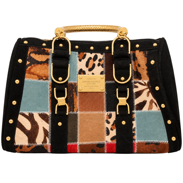 Gianni Versace Patchwork Suede Handbag with Gold Hardware