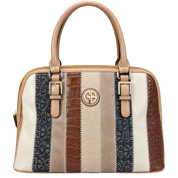 Giani Bernini Patchwork Brown Stripe Dome Satchel Handbag