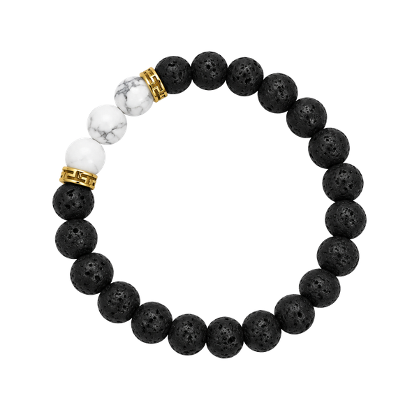 Black Lava Stone and Howlite Bead Bracelet Size 8mm