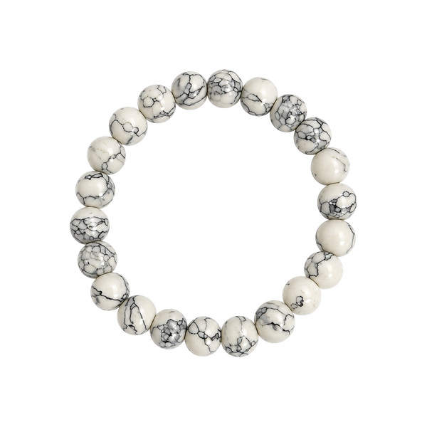 Natural Stone White Howlite Beaded Stretch Bracelet White Black