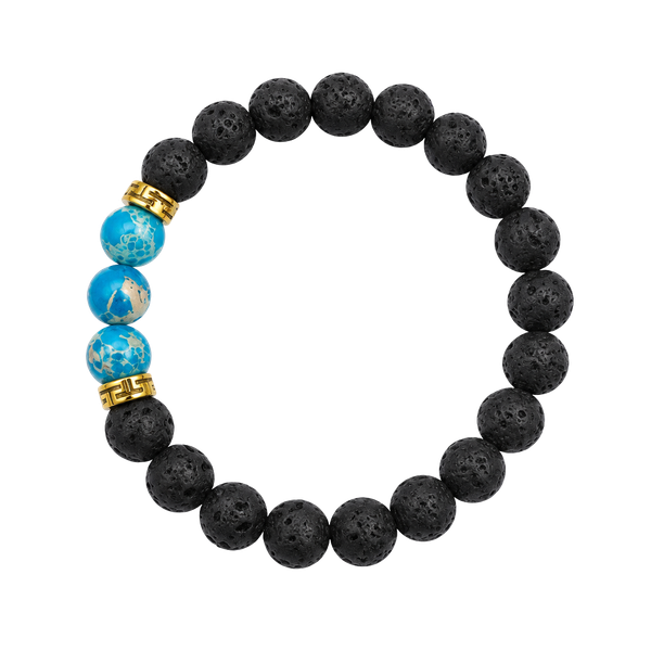 Black Lava Rock and Blue Imperial Jasper Beaded Stretch Bracelet
