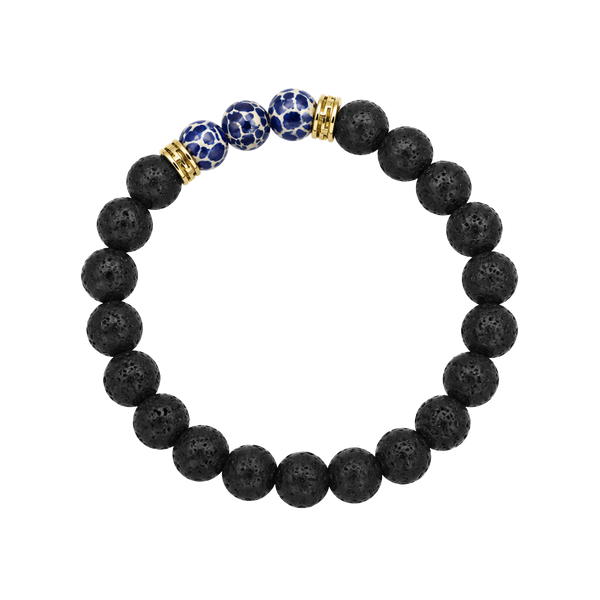 Black Lava Rock and Blue Regalite Stone Bead Bracelet