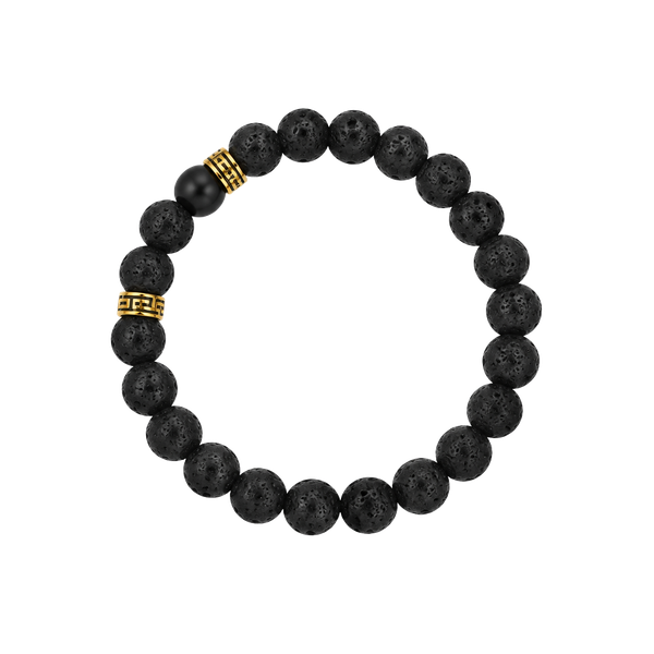 Unbranded Black Lava Stone Beaded Bracelet Gold Accent Volcanic Rock