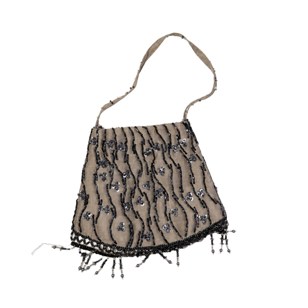 Valerie Stevens Beaded Handbag Grey Silk Beaded Evening Bag