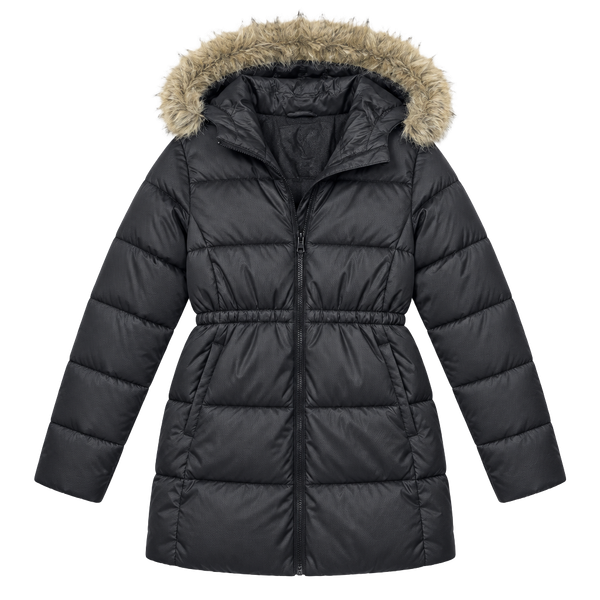 Gap Kids Puffer Jacket Size M Black Coldcontrol Max Hood Faux Fur