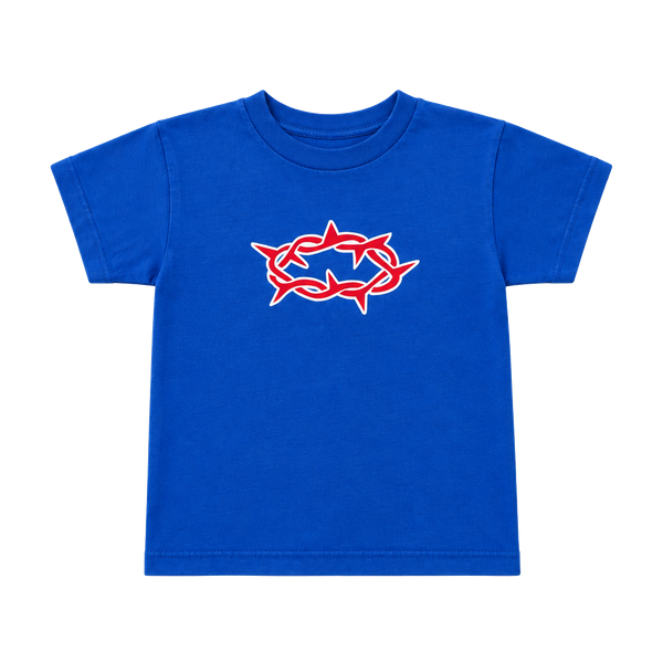 Crown Of Thorns Graphic Jesus Tee Style Blue Kids Medium 9/10