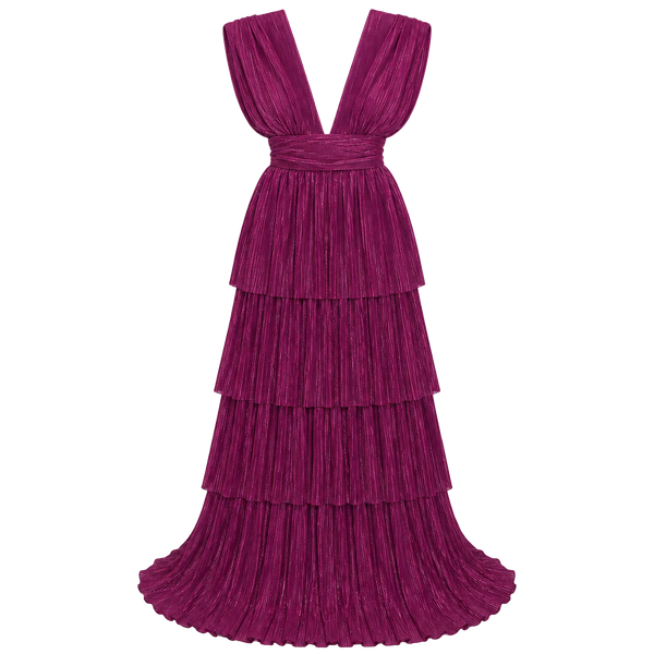 Sabina Musayev Judith Metallic Plisse Tiered Maxi Dress