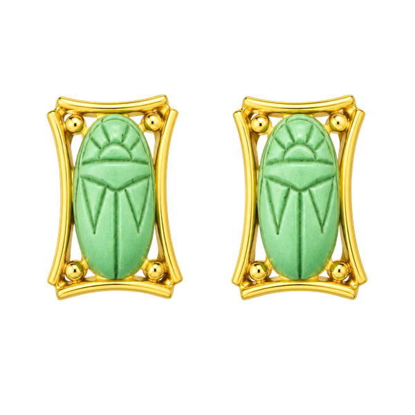 Judy Lee Scarab Earrings Egyptian Revival Robin Egg Blue Gold Tone mid-century,