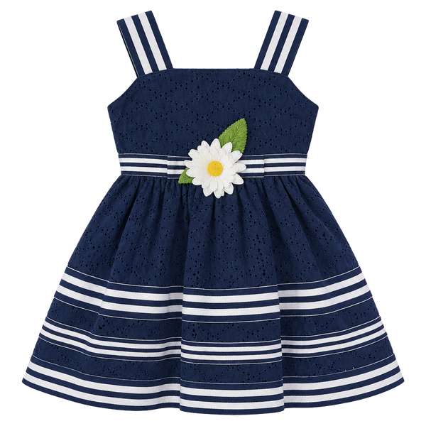 Sweet Heart Rose Toddler Girls Navy Blue Eyelet Daisy Stripe Dress 2T
