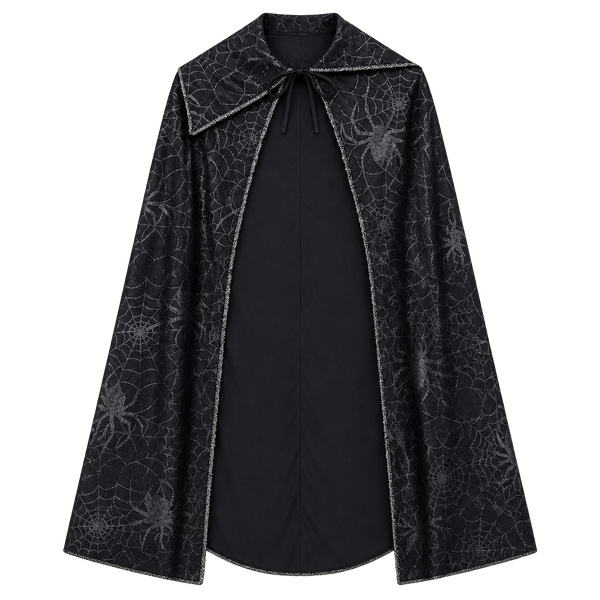 Fun World Spiderweb Hooded Cape Black Metallic Silver Adult