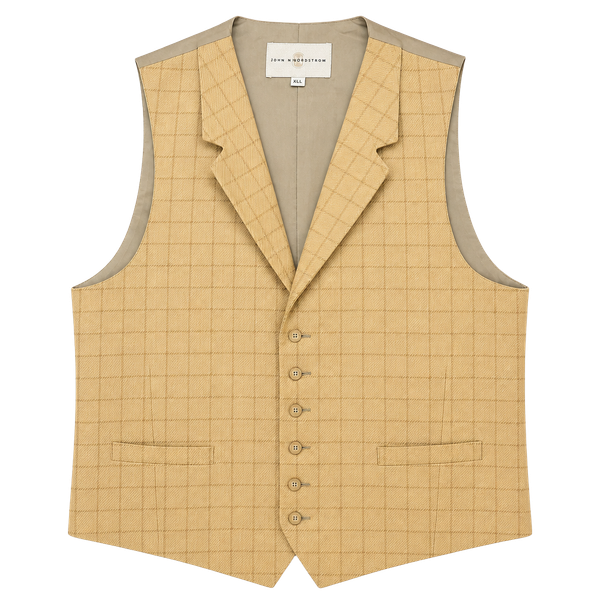 John W. Nordstrom Vest XLL Gold Tan Check Plaid Lapel Waistcoat