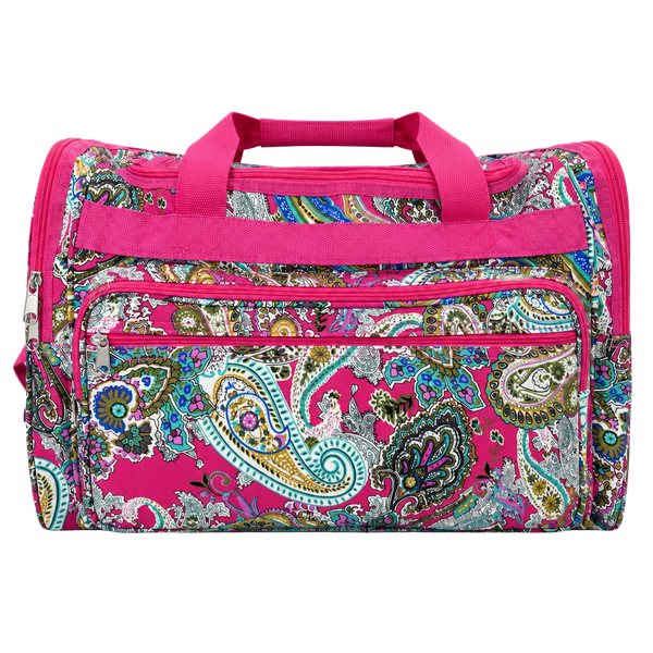 Pink Multicolor Paisley Polyester Duffle Bag 18" & Under Adjustable Strap