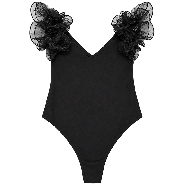 Zara Organza Ruffle Bodysuit Size S Black