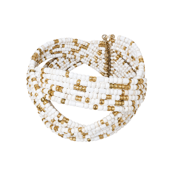 White Seed Bead Multi Strand Cuff Bracelet