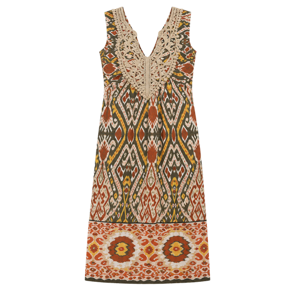 As U Wish Dress Size M Multicolor Boho Ikat Print Crochet Neck Sleeveless