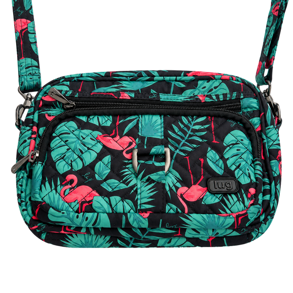 Lug Carousel Crossbody Bag Flamingo Black Tropical Quilted