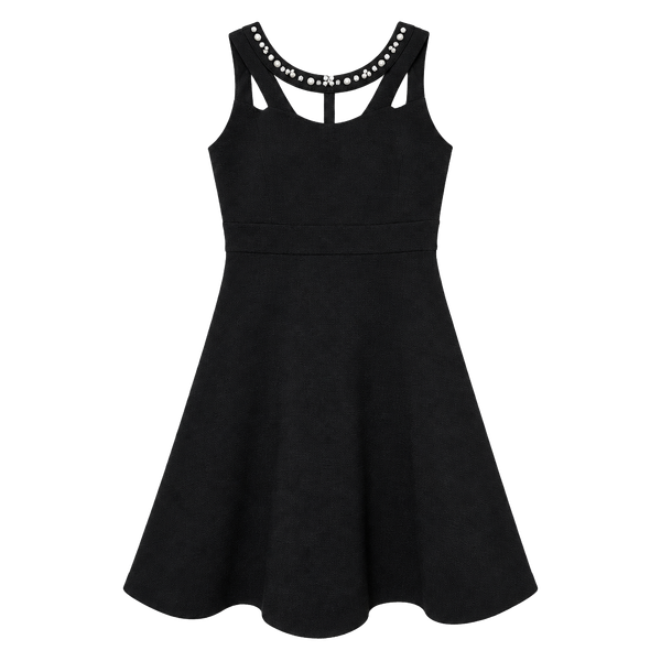 The Children's Place Dress Size 12 Black Jeweled Neck Knit Stretch Jacquard