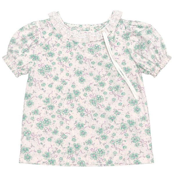 Kid’s Floral Top Size 6X White Green Cotton Lace
