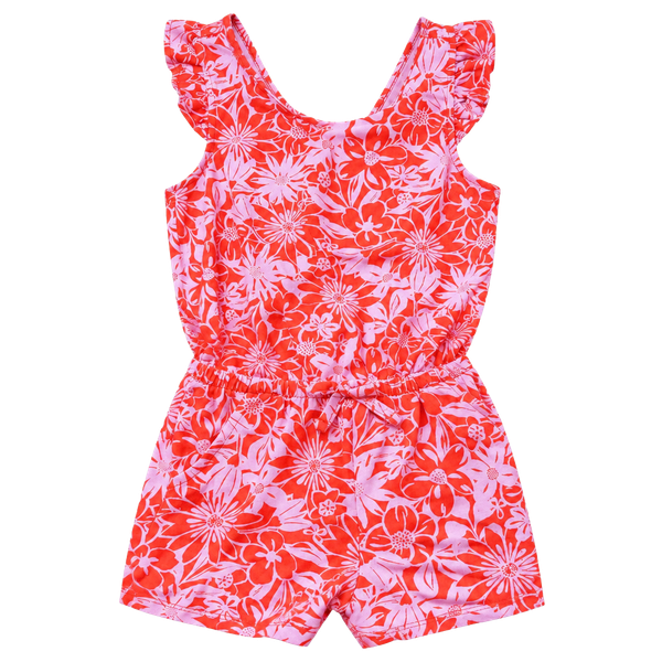 Cat & Jack Floral Romper Size 4T Pink Red Ruffle Strap Playsuit