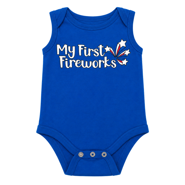 Okie Dokie My First Fireworks Bodysuit Size 6M Blue Cotton Patriotic