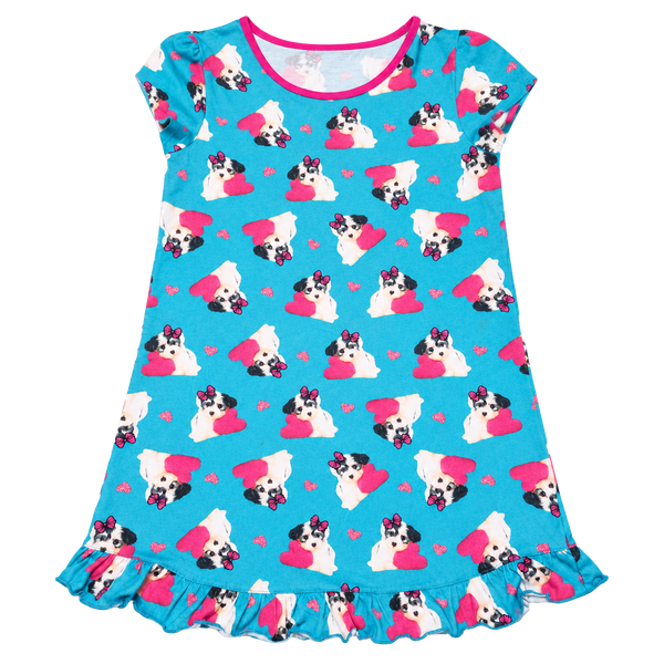 Girls Sleepwear Puppy Dog Heart Print Nightgown Size L 10/12 Blue Pink