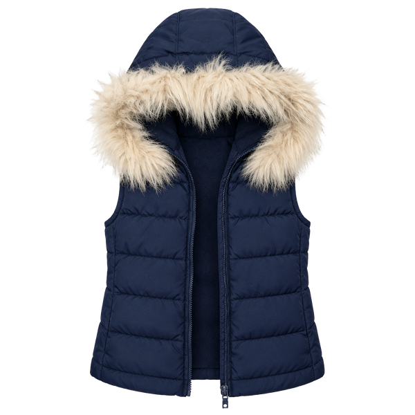 BabyGap Puffer Vest Girls Size 5 Years Blue Faux Fur Hood