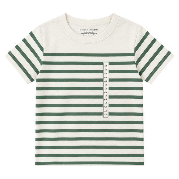 Monoprix Striped T-Shirt Boys Size 4 (T) Ans Green Organic Cotton