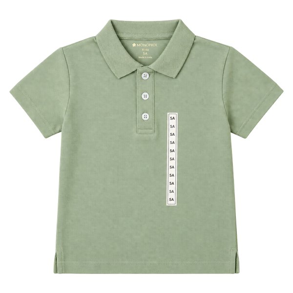 Monoprix Polo Shirt Boys Size 5ANS Sage Green Organic Cotton