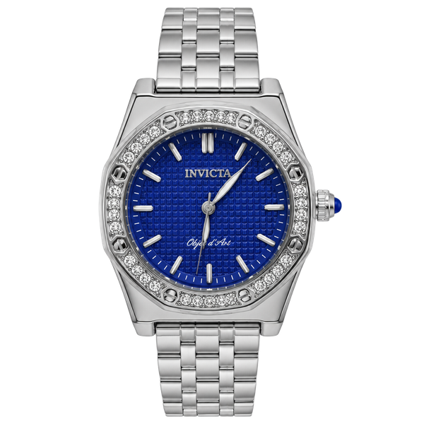 Invicta Quartz Watch Silver Purple Dial Crystal Bezel