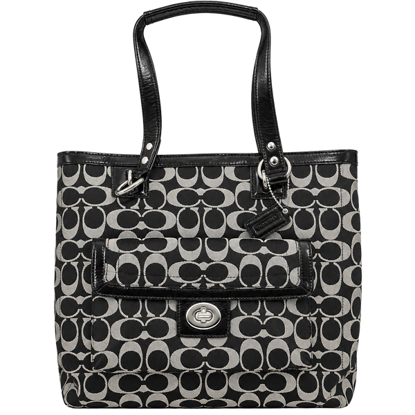 Coach Signature Sateen Black and White Tote Bag F19262