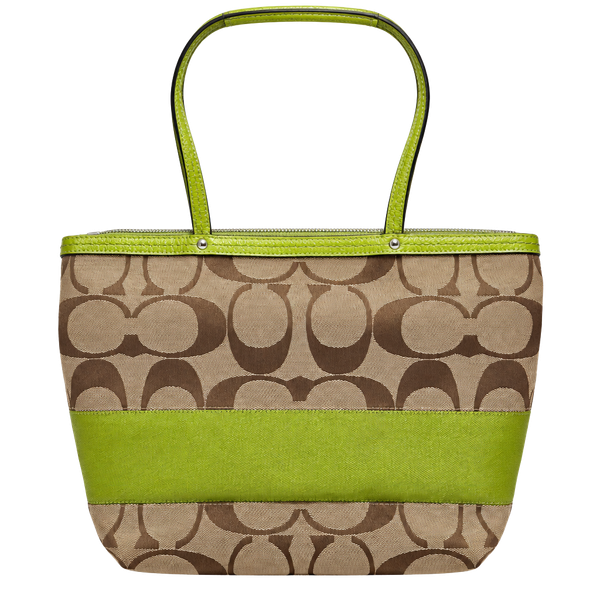 Coach Signature Stripe Tote F13548 Khaki Lime Green