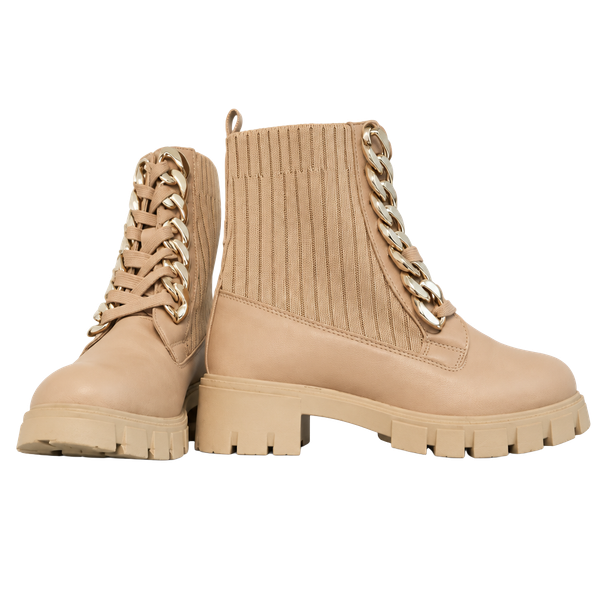 Nova Kids Combat Boots Size 4 Light Tan Chain Lace Up Ankle Booties