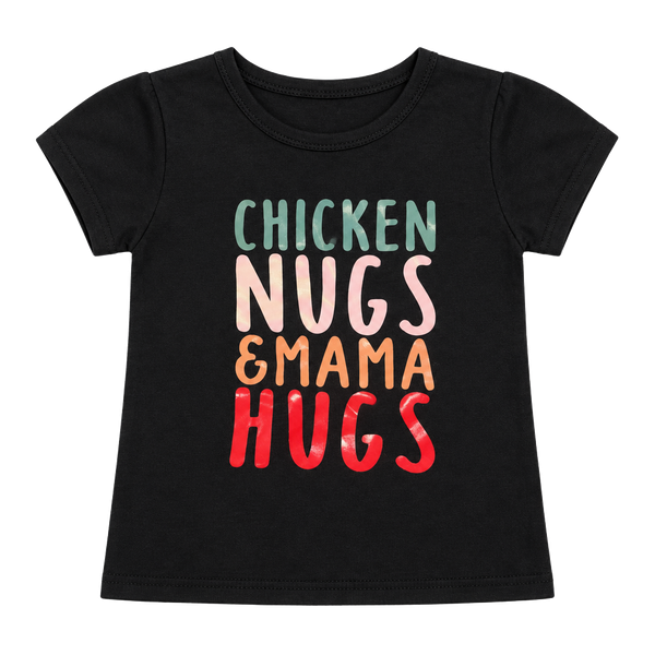 Chicken Nugs and Mama Hugs Shirt Size 120 Black Toddler T-Shirt