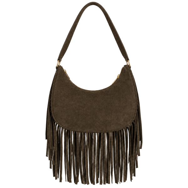 Universal Thread Suede Fringe Hobo Shoulder Bag Brown New