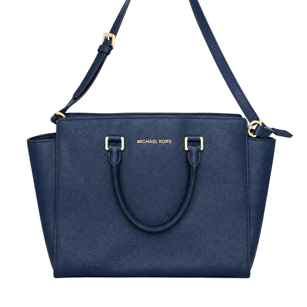 Michael Kors Selma Large Satchel Navy Blue Saffiano Leather Handbag