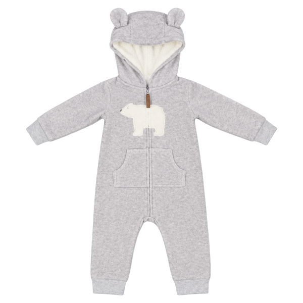 Carter’s Fleece Zip Up Jumpsuit With Sherpa Lined Hood Polar Bear Grey 9M