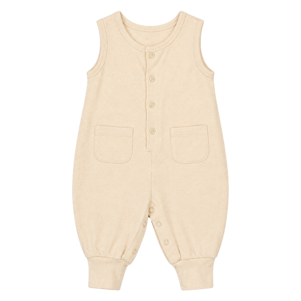 Little Wonders Cotton Romper, Size 3-6M, Cream Sleeveless Jumpsuit
