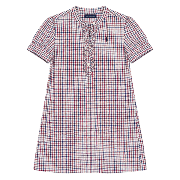Ralph Lauren Plaid Kids Shirtdress, Size 6 Girls’ Red Blue Ruffled Collar